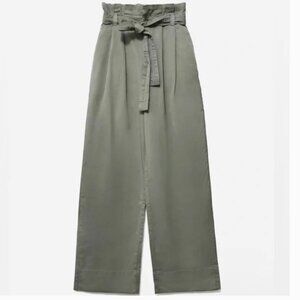 Everlane Paper Bag Waist Wide Leg High Rise Organic Cotton Pants Green XS